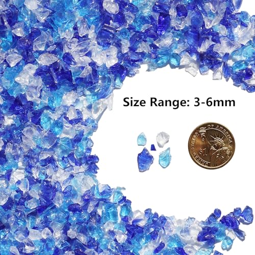 QYGL Crushed Glass for Resin Art, DIY Crafts, and Home Decor - 0.9LB Blue Mixed Broken Glass Pieces 3-6mm, for Vase Fillers, Tabletop Fire Pit, and Aquarium Rocks - color: Cobalt Blue, Aquamarine, White