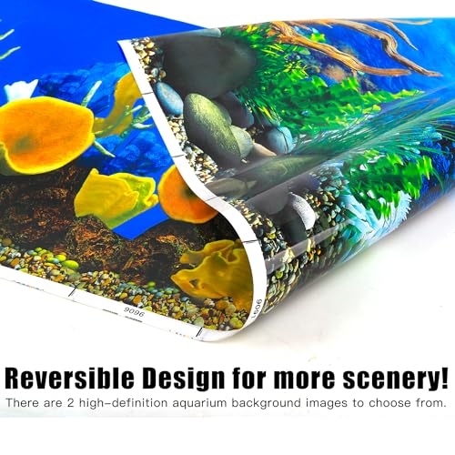 Lainrrew Aquarium Background Poster HD, Dual-Sided Water Plants & Fish Tank Landscape, 16"x40", Vivid Marine Life, Waterproof Scenery, Easy to Install, Durable Tank Decor (Type 3) - color: Type 3