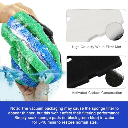 16 PCS Replacement Canister Filter Media Pad Compatible with Penn Plax Cascade 700/1000 CCF2UL/CCF3UL, Aquarium Bio Floss Pads Part, Activated Carbon Sponge Filters Pads for Fish Tank