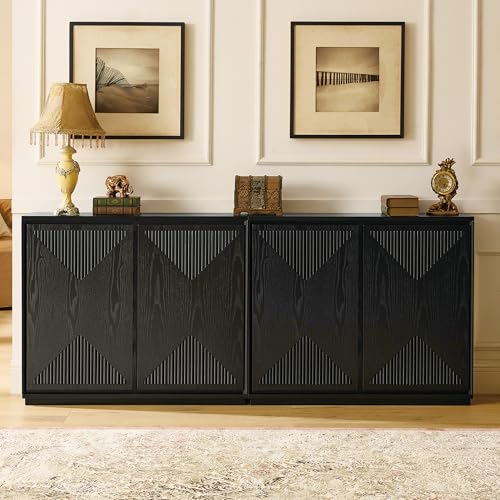 LKTART Buffet Cabinet Sideboard with Storage,Mid Century Modern Entryway Cabinet with Doors &Shelves,Narrow TV Media Console Table,Black,2 Pieces - color: D- Black, size: 2 Pieces