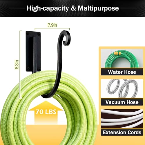 Hose Holder Wall Mount （Metal/8-Inch） Heavy-Duty Garden Hose Hanger Outdoor, Hand-Forged Hose Rack Mount - color: A-1PC