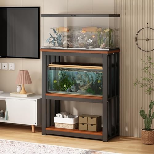 Adjustable Aquarium Stand with 2-Tier Shelves, 100kg Capacity, Rimless Fish Tank Table for Home & Office, Stylish Brown, Compact 50x30cm (19.6x11.8in) - color: Brown, size: 50x30cm/19.6x11.8in
