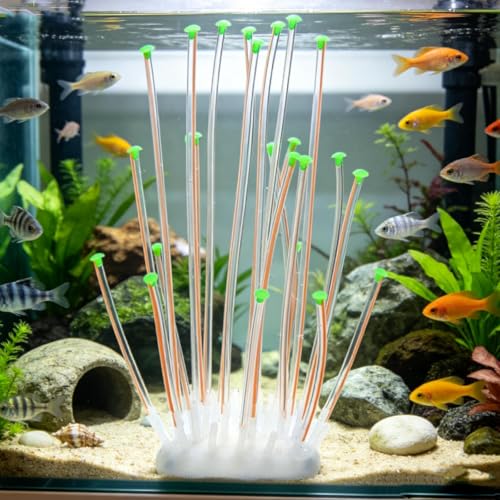 Realistic Coral Aquarium Decor with Weighted Base, Soft Silicone Tentacle Ornament Lifelike Moving for Freshwater Saltwater Fish Tank, Safe Shelter for Fish Shrimp Invertebrates Aquascaping (Orange) - color: Orange
