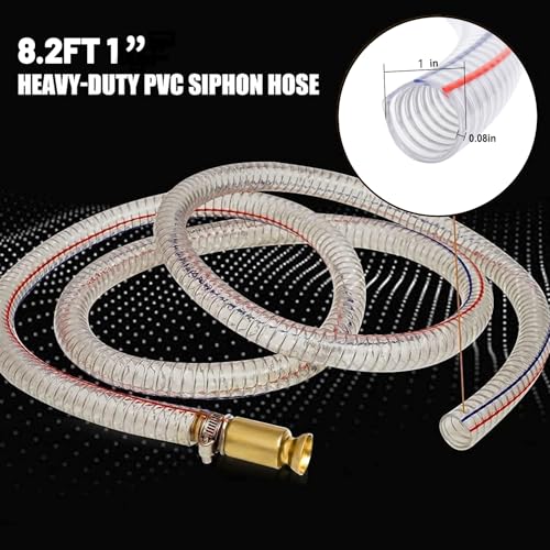 8.2FT 1" Heavy Duty Siphon Hose - Self-Priming Jiggler Pump for Boats, ATVs & Tractors Brass Nipple w/Metal Buckle, Fuel Transfer Tube for Gasoline Fuel Gas, fish tank water exchange and drainage - size: 1"ID x 1Pcs