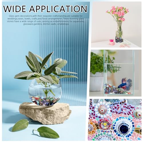 0.5LB Flat Glass Pebbles for Vase, Glass Gem Stones for Aquarium, Decorative Glass Rocks for Vase Filler Fish Tank Planter Crafts Birdbath and Valentines Day Decor - color: Mixed Color, size: 0.5LB