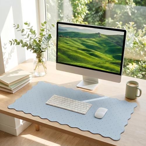 Cute Blue Scalloped Desk Mat with Polka Dot Large Mouse Pad Computer Mat Aesthetic Keyboard Mat for Desktop Laptop Protector for Office & Home - color: A6- Blue