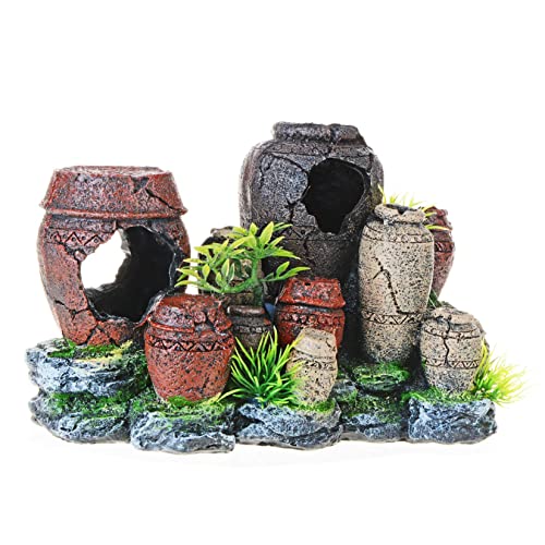 Saim Aquarium Barrel Decorations, Artificial Antique Barrels Crafts Landscaping Resin Decor Fish Tank Ornament for Betta Cichlids Hideaway Cave, Gold Fish Hideout, Reptile Tank