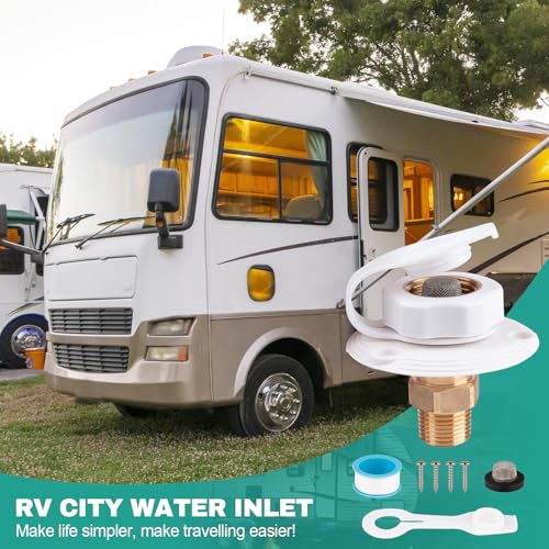 RV City Water Inlet with Check Valve, 3/4" NH Female to 1/2" NPT Male, RV Water Inlet Connection for Camper, Trailer, Marine, White