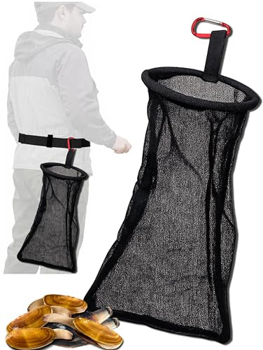 SturdyShape Clam Bag Mesh Waistline with Carabiner - Rigid Ring Basket Equipment Top Catch & Shell Collection Fishing Net for Razor Clamming/Diving(1)