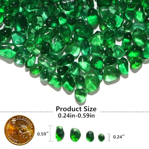 QYGL 0.55LB Green Clear Glass Pebbles, Tumbled Sea Glass Stones for Vase Fillers, Fish Tank Gravel, Aquarium Rocks, DIY Crafts, Plant Pots, Wedding & Home Decor, Transparent Glass Gemstones - color: Green