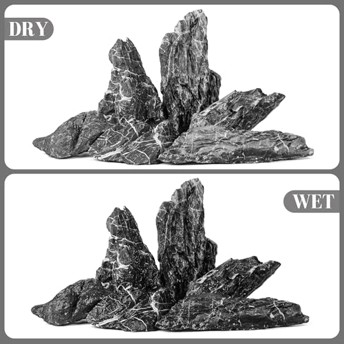 6.1-8.1 Inches Natural Seiryu Stone, 6 PCS Large Aquarium Rocks for Aquascaping, Iwagumi Layouts, Terrariums & Aquarium Décor