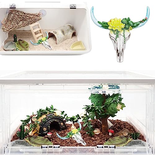 Oooct Bearded Dragon Tank Decor Accessories, Resin Cattle Skull Reptiles Hideouts Decorations, Decor Statue for Fish Aquarium Cave Landscape - color: B, size: Small
