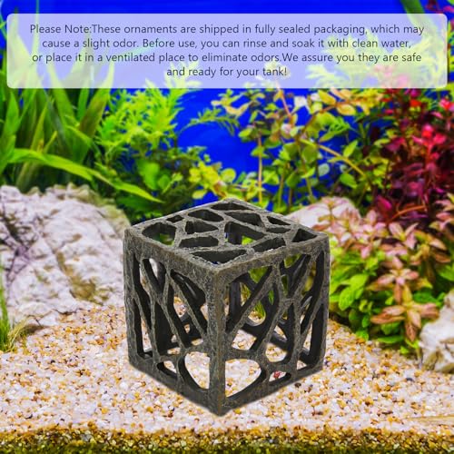 Cube Aquarium Decoration Resin-Modern Hollow Geometric Fish Tank Ornament for Shrimp & Plant Tanks-Approx. 4.1" L x 4.1" W x 4.1" H(Cube) - color: Cube