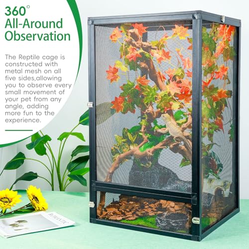45 Gal Detachable and Foldable Reptile Butterfly Cage Terrarium, 360° Observation, Airflow, Interaction in Gecko Tank for Crested Geckos, Leopard Geckos, Chameleons, Bearded Dragons - size: 32x18x18 Inch