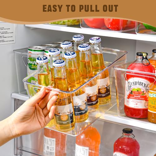 Freebat 12 Pack Middle Organizers and Storage, Pantry Organization and Storage Bins, Cabinet Organizer, Clear Plastic Storage Containers with Handle，Acrylic Storage Bins for Cabinet, Fridge - color: Mid 12pack