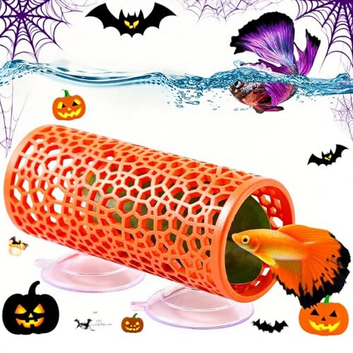 Abizoo Betta Tunnel Aquarium Cave Orange Hollow Coral Design, Betta Fish Toys Aquarium Ornament for Small Fish Shrimp Habitat Smooth Hammock Hideout Halloween Tank Decoration - color: Orange