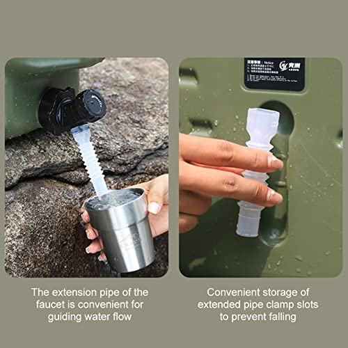 ASIEIT 11L Water Container, Large Capacity Emergency Water Storage Bucket with Detachable Faucet, Portable Overlanding Green Water Tank with Cleaning Brush Extension Tube for Camping Fishing Picnic