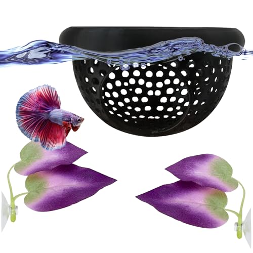 3Pcs Betta Fish Tank Accessories-Floating Betta Hide & Fish Leaf Hammock, Feeder, Hiding Spots for Betta Fish