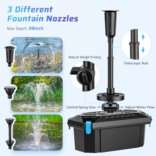 660GPH Pond Filter with RGB Auto-Cycle LED Lights - Built-in 40W Pump & 3-Stage Pond Filters for Outdoor Ponds, Koi Fish Ponds, Garden Fountains, Waterfalls & Aquariums (Corded Electric) - style: 40W with Lights-Corded Electric