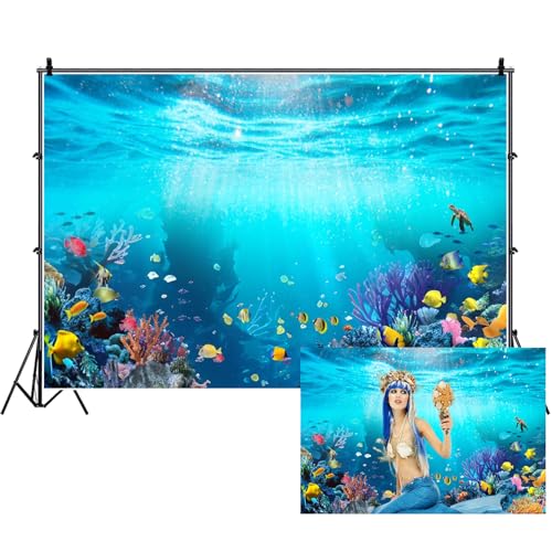 Renaiss 10x8ft Underwater World Backdrop Blue Deep Ocean Under The Sea Tropical Fishes Colorful Coral Reef Aquarium Photography Background for Kids Birthday Baby Shower Party Decor Studio Props - color: WSNWH23325, size: 10x8ft