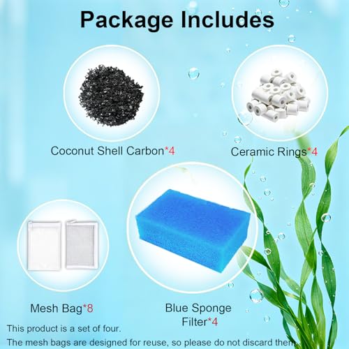 4 Set Media Maintenance Kit Replacement for Fluval AC70 Power Filter - for Use in Freshwater & Saltwater Aquariums - Includes 4 Active Carbon 4 Ceramic Rings 2 Intake Strainer Sponges 4 Foam Filter - size: For AC70