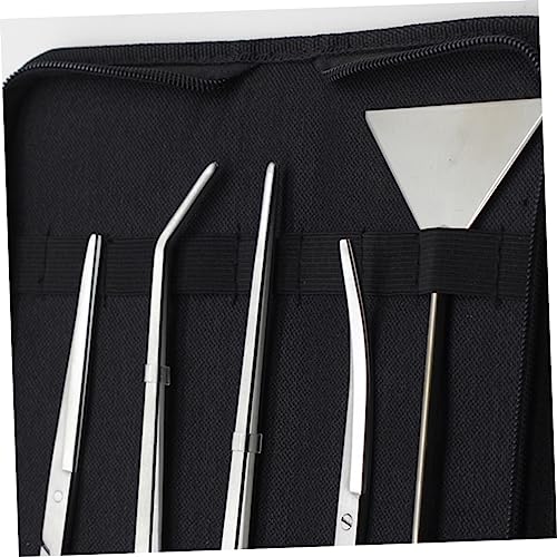 5pcs Aquarium Plant Maintenance Tool Stainless Steel Scissors Tweezers Scraper for Aquascaping Includes Canvas Storage Bag for Freshwater Tanks