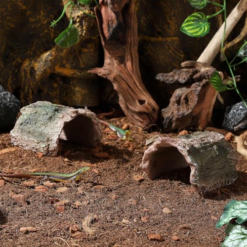 IBWell 2 Pack Aquarium Hideout Reptile Cave Betta Log Resin Hollow Tree Trunk Ornament Terrarium Tank Decoration for Fish Turtle Small Reptile - Long - size: 2.35"*3.78"*2.56"