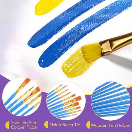 AROIC Acrylic Paint Brush Set, 24pack/240pcs Nylon Hair Paint Brushes for Acrylic Painting, Artist Craft Paint Brushes Supplies, Kid Adult Watercolor Oil Paint Brush Kit - color: Blue, size: 240pcs