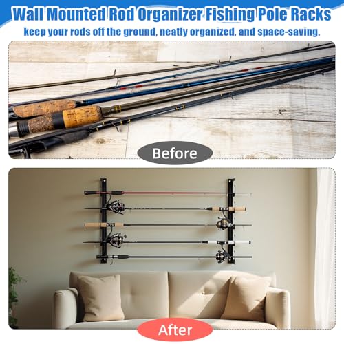 16 Pack Fishing Rod Holders for H5 Wall Ceiling Mounted Fishing Pole Racks Horizontal Pole Storage Holders for Garage Boats Door Rod Rack Summer Boat Accessories Nets Gifts Men