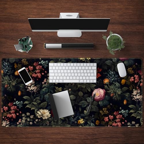 Black Vintage Desk Pad - Large Mouse Pad & Laptop Keyboard Mat - Non-Slip Base - 31.5 x 15.8 in - Gaming & Office Desk Decor - color: Vintage Rose