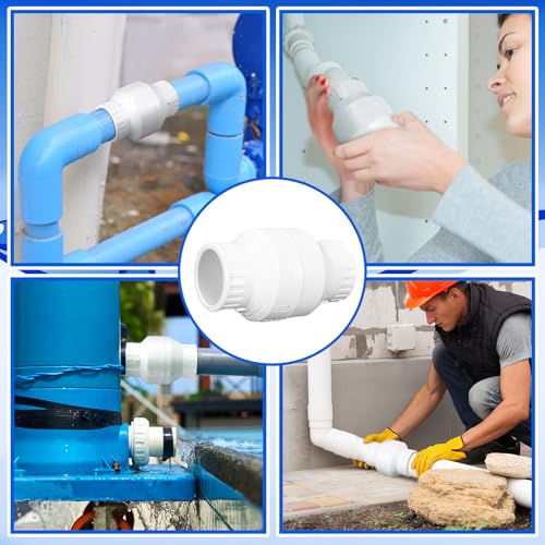 Geetery 1-1/2 Inch PVC Slip Swing Check Valve No Spring Back Flow Preventer Valve White No Return Silent Backflow for Backflow Prevention, Reduces Water Hammer Noise - size: 1-1/2 Inch