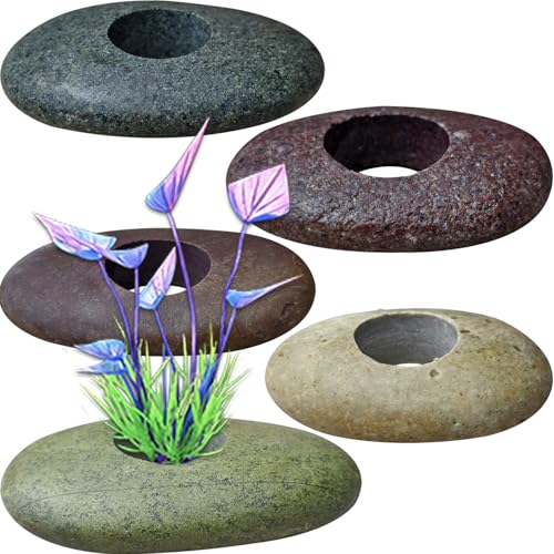 Natural River Stone Plant Weights for Aquarium, Handmade Pebble Anchors for Aquatic Plants, Fish Tank Decorations, Unique Shape & Size, Landscape Plant Weights (1.2″ Hole 5pcs) - color: Large 1.2″ Hole 5pcs