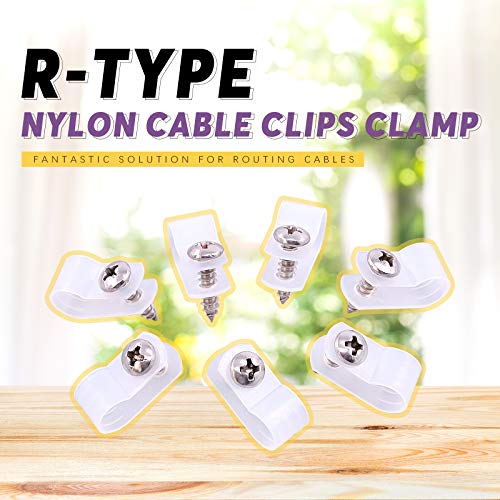 Swpeet 60 Pack White 5/16 Inch Nylon Plastic R-Type Cable Clips Clamp Kit, Nylon Screw Mounting Cord Fastener Clips with 60 Pack Screws for Wire Management (5/16 Inch, White) - color: White, size: 5/16 Inch