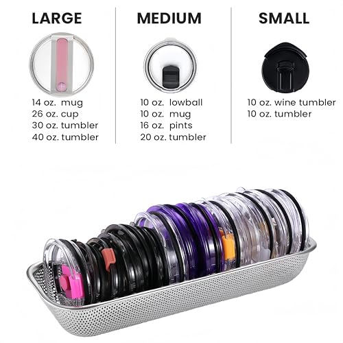 2Pack Stainless Steel Tumbler Cup Lid Organizer Inside Cabinet, Mason Jar Lid Holder, Rectangular Basket for Storage of Silverware, Chopsticks, straws and Utensils - style: SilverIndustrial-2pack