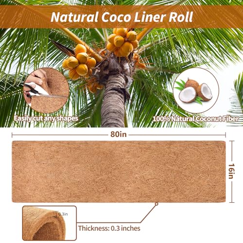 Legigo 16X80 Inch Natural Coco Liner Roll, Coconut Liners for Planter Window Box Hanging Basket, Coconut Coir Roll Coco Fiber Mat for Garden Decoration DIY Moss Poles Pet Pad Reptiles Carpet - size: 16x80 inch