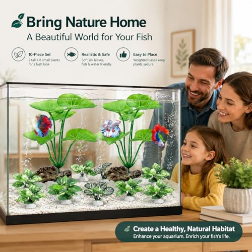 10 Pack Silk Aquarium Plants Fish Tank Decorations - Soft Fin-Safe Fish Tank Plants Large Aquarium Decor for 5-40 Gallon Betta, Goldfish & Reptiles Tanks Accessories - color: C（green 10 Pack）