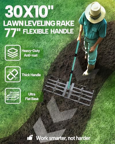 Lawn Leveling Rake, 30 Inch Yard Lawn Leveling for Soil with 78" Adjustable Steel Handle, Heavy Duty Effort Saving Landscape Lawn Leveler for Yard Garden Soil Sand Dirt Grass