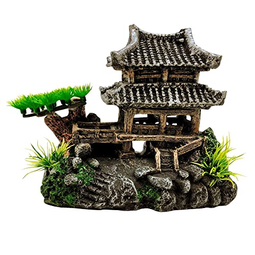 M2cbridge Antique Roman Column Ruins European Castle Aquarium Decorations Fish Tank Hideout Rocks(Asian Temple) - color: Asian Temple