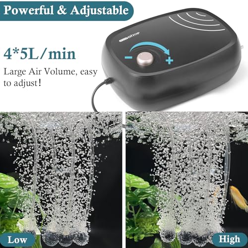 HITOP 10W Powerful Aquarium Air Pump: 4-Outlets 320GPH Air Pump for Fish Tank, Quiet Aquarium Aerator with Completely Accessories, for Tank/Hydroponic/Pond Oxygenation