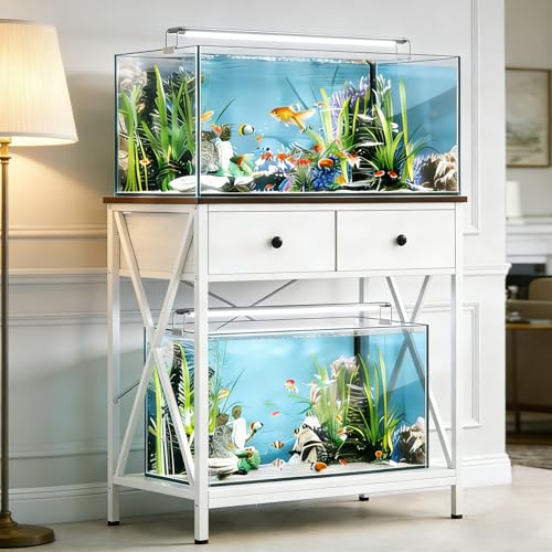 Fish Tank Stand 29 Gallon: Sturdy Aquarium Stand with Accessories Storage - Metal Fish Tank Table for 20-29 Gallon Reptile Breeder Turtle Terrarium - 30.7"x16.5" Weight Capacity 330 lbs - color: White, size: 20-29 Gallon