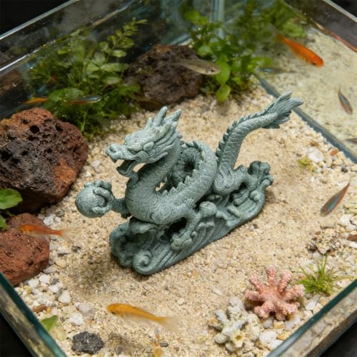 livelyfish Sandstone Chinese Dragon Statues, Aquarium Fish Tank Decorations Asian Garden Home Office Tabletop Small Accessories Decor for Wealth Success Lucky,A