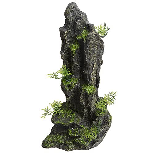 14.4" Tall Aquarium Cave Decor, Large Resin Mountain Hideout with Artificial Plants, Rock Shelter for Betta & Cichlid, Landscape Ornament for 20-40 Gallon Freshwater & Saltwater Tank