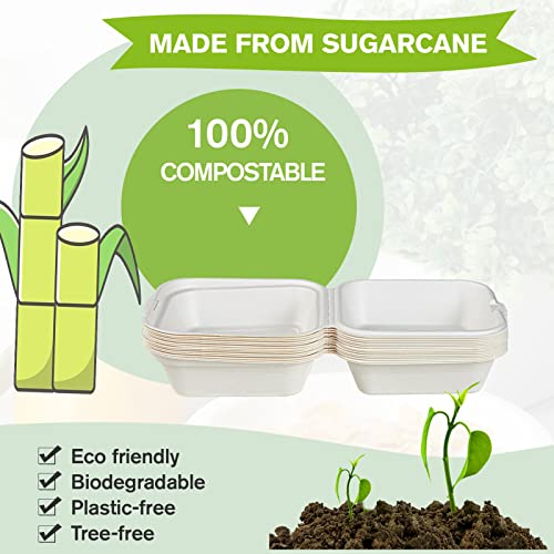 ECOLipak 200 Pack Clamshell Take Out Food Containers, 100% Compostable Disposable To Go Containers，6 * 6 inch To Go Boxes for Salad, Cake,Sandwiches - color: 6*6 in,1-Compartment,200Pack