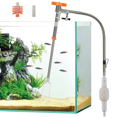 AQQA Aquarium Siphon Vacuum and Water Changer Kit, Extendable Length to 38.2'', Perfect for Simultaneous Water Changing and Cleaning in Small Fish Tanks, Gravel and Sand Cleaning (M) - size: M