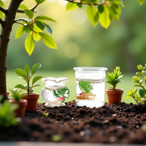 2Pcs Miniature Fish Bowl,1: 12 Miniature Glass Goldfish Tank Desktop Dollhouse Ornaments for Garden Scene Decor Mini Dollhouse Accessories