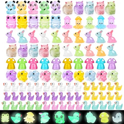 ROYFACC 120Pcs Luminous Mini Resin Animals Tiny Ducks Glow in The Dark Miniature Figures for Dollhouse Micro Garden Landscape Aquarium Decor, Gift for Kids Children