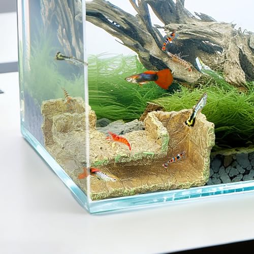 Aquarium Rock Underground Cave Tunnel, Fish and Shrimp Natural Hideout Decoration, Sinking Base with Viewing Ports Decor Under Gravel, 1 Piece