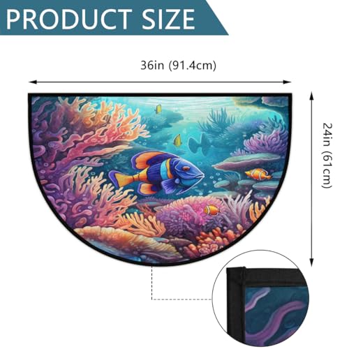 Front Door Rug Underwater Fish Coral Non-Slip Absorbent Half Round Doormat for Home Entrance Kitchen Bathroom Rubber Mats 36" x 24"