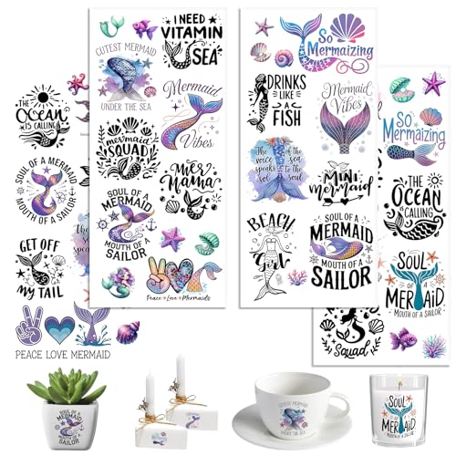 UV DTF Cup Wraps, 4 Sheets Mermaid Quotes Transfer Stickers for 16oz Glass, Rub On Decals for Tumblers and Candlestick - style: Mermaid Quotes