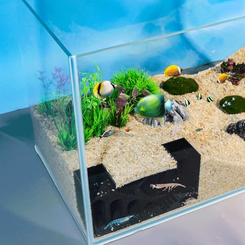 Aquarium Undergravel Fish Tunnel Hide Cave Corner Castle Tank Decorations Under Gravel Viewing Tunnel Fish & Shrimp Cave for Aquarium Hideout(Black,Style A) - color: Black, style: Style A